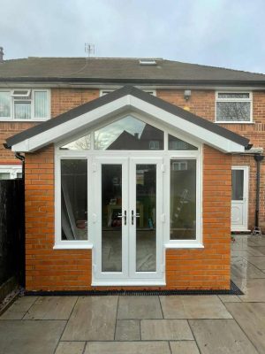 Extension Kitz fully finished with soffits, facias, guttering, glazing, drainage, and beautiful glazing.