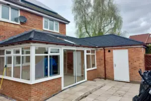 A garage and conservatory conversion creating a wraparound living space